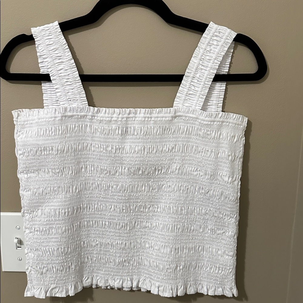 Madewell Poplin Crop Smocked Tank in White - Picture 7 of 8